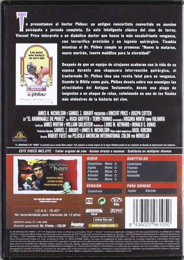 El Abominable Dr. Phibes [DVD] - Imagen 2